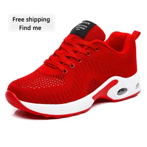 2021 جديد الأزياء الجملة السيدات رياضية الأحمر زيادة تنفس شبكة احذية الجري الحرم الجامعي عارضة المشي أحذية نسائية