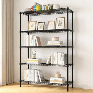 Étagère à roulettes noire à 5 niveaux en fil métallique réglable, bibliothèque en acier, organisateur de livres pour la maison et le bureau - Product Image 2
