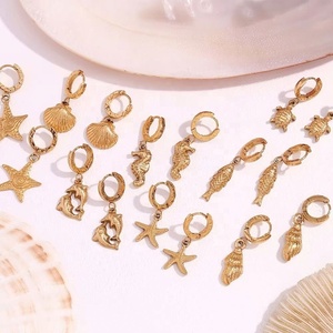 Custom Summer Ocean Collection Fashion <b>Earrings</b> Set Dainty <b>Huggies</b> <b>Earrings</b> 18k Gold Plated Jewelry Set Stainless Steel <b>Earrings</b> - Product Image 4