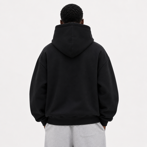 Sweat à capuche oversize épais pour homme, noir, en molleton de coton, teint uni, pour l'automne, fabricant OEM - Product Image 2