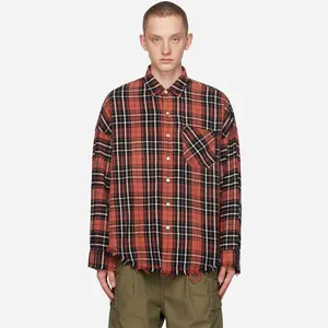 Spread Collar Button Placket Extremely Oversized Mens Plus Size Plaid Shirts In Brushed Flannel