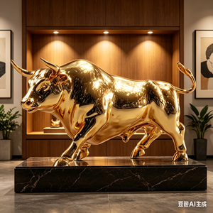 Scultura Gigante di Testa di Toro Dorata in Fibra di Vetro Elettroplaccata - Statua Personalizzata a Specchio, Installazione Artistica di Grandi Dimensioni per Interni ed Esterni - Product Image 3