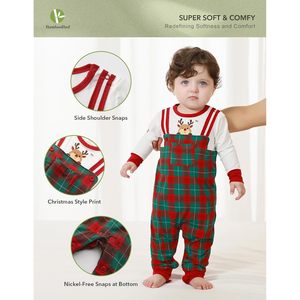 BambooBud - Pelele navideño para bebé, mono de manga larga a cuadros, conjunto unisex para bebé, estampado de renos en rojo y verde - Product Image 2
