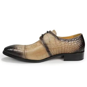 Chaussures Derby pour hommes, légères, respirantes, antidérapantes, en cuir, à lacets, à bout pointu, patchwork, semelle extérieure en caoutchouc, pour soirée - Product Image 4