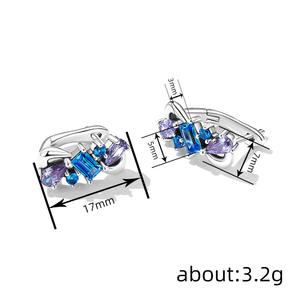 Orecchini a Cerchio Placcati Argento con Zirconi Blu e Viola Taglio Smeraldo, Design Geometrico per Donna, Gioielli alla Moda per Feste - Product Image 5