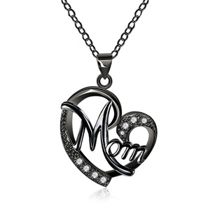 Collana con Ciondolo a Cuore per Mamma, Placcata in Rodio Nero, Argento 925 con Cristalli e Strass, Regalo Romantico per Donne - Product Image 1