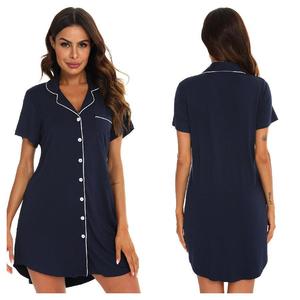 Camicia da notte da <span class=keywords><strong>donna</strong></span> a maniche corte con scollo a V, tinta unita, in jersey, stile casual, cardigan estivo in modal, morbido <span class=keywords><strong>pigiama</strong></span> lungo da casa - Product Image 2