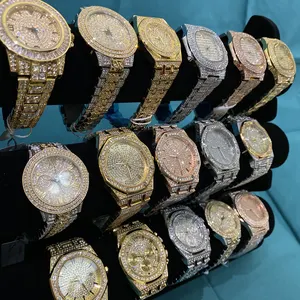 2023 Роскошные наручные часы с кристаллами, золотые и серебряные мужские часы в стиле хип-хоп с футляром, ювелирные подарки, большие часы, поставщики