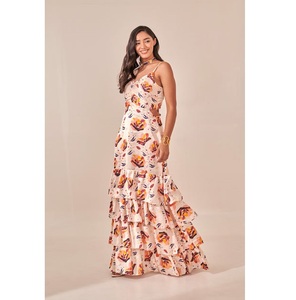 Robe longue à volants à imprimé floral ivoire, robes décontractées pour femmes, avec tissu léger, silhouette fluide, coupe confortable - Product Image 1