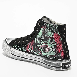 Chaussures décontractées en toile personnalisées pour hommes, motif tête de mort, montantes, vulcanisées, à faible MOQ, style vintage délavé, pour hommes et femmes - Product Image 2