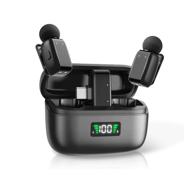 Mini Clip-on 2.4G Wireless Type-C Lavalier Lapel Microphone for iPhone & Android Charging Case Vlogging 3-Mode Noise Cancelling