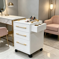 Chariot de Salon et de Maison Moderne en Bois avec 3 Tiroirs et Roues - Chariot de Coiffure Professionnel en Gros pour Salons de Beauté