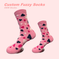 Chaussettes personnalisées pour femmes avec logo, motif cœur mignon, tricotées, respirantes, écologiques, chaudes, en coton thermique, douces, pour usage quotidien en intérieur