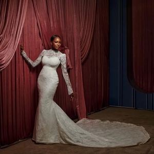 Robes de mariée en dentelle pour mariée africaine 2026, manches longues, style sirène, pour mariage civil, Vestido De Novia Con Mangas, robes de mariée personnalisées - Product Image 3