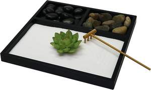 Kit de bureau de <span class=keywords><strong>jardin</strong></span> Mini <span class=keywords><strong>Zen</strong></span> <span class=keywords><strong>Sable</strong></span> en résine blanche avec figurine de Lotus 3 sections Base carrée noire Roches de rivière - Product Image 3