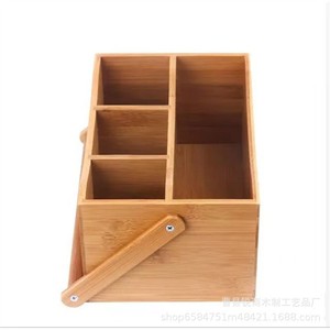 Boîte de rangement pour couverts en bambou avec poignée pour la cuisine et l'extérieur - Product Image 5