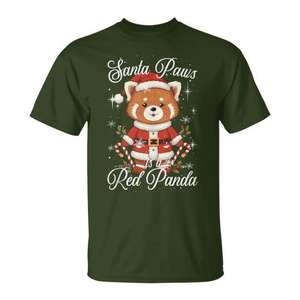Camiseta navideña de Santa Paws Red Panda con diseño de juego de palabras navideño - Product Image 1