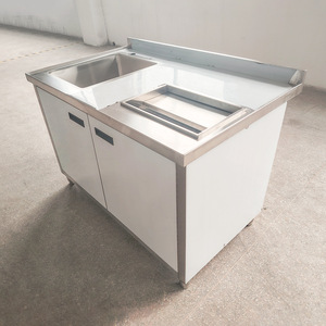 Meuble de cuisine en acier inoxydable avec plan de travail intégré, évier à légumes et évier à vaisselle, meuble de base moderne - Product Image 2