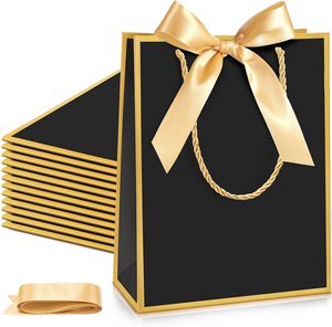 Sacchetti Regalo Neri e Oro con Manico, Sacchetti Regalo con Fiocco <span class=keywords><strong>per</strong></span> Festività, Capodanno, San Valentino, Matrimoni, Addii al Nubilato, Baby Shower - Product Image 1