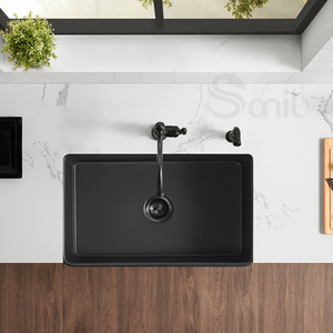 Fregadero de cocina de cerámica de 36 pulgadas, negro, de arcilla refractaria, con delantal frontal, de un solo tazón, estilo granja, profundo - Product Image 1