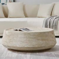 Ensemble de table basse ronde en travertin beige Wabi-sabi, table d'appoint sur piétement, table centrale minimaliste pour salon, meubles