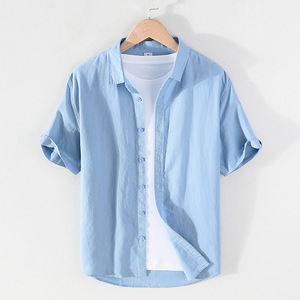 <span class=keywords><strong>Camicie</strong></span> Casual 100% Lino Bianche con Bottoni a Maniche Corte Vestibilità Regolare per Uomo <span class=keywords><strong>Camicie</strong></span> con Etichetta Privata - Product Image 5