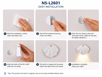 Appliques murales sans fil magnétiques rechargeables en forme de coquille avec détecteur de mouvement et veilleuses LED pour la maison et le bureau