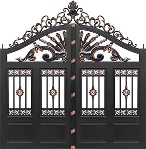 Portails battants doubles en <span class=keywords><strong>fer</strong></span> forgé et aluminium sur mesure, <span class=keywords><strong>portail</strong></span> d'entrée de villa moderne de luxe - Product Image 6