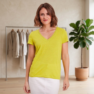 Camiseta de Manga Corta con Cuello en V para Mujer, Corte Regular, Color Sólido, Jersey de Algodón, Ropa Casual, Primavera Verano, Transpirable y Ligera - Product Image 3