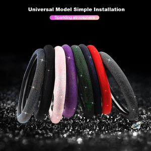 Universal 38cm 15 pulgadas lujo brillo Rhinestone brillante diamante cristal cuero mujeres coche <span class=keywords><strong>volante</strong></span> <span class=keywords><strong>cubre</strong></span> - Product Image 5