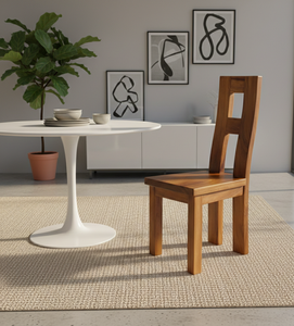 Silla de comedor de madera maciza de suar con respaldo artístico en forma de H, hecha a mano para mayor resistencia, belleza natural e interiores de comedor modernos. - Product Image 5