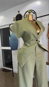 Ensemble décontracté pour femme 2026 : <span class=keywords><strong>Blazer</strong></span> uni à col en V et pantalon taille haute – Tenue décontractée et confortable - Product Image 2