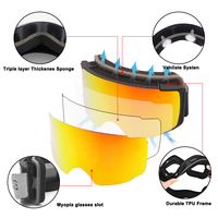 Vente en gros, faible MOQ, lunettes de snowboard unisexes pour adultes, lentilles interchangeables, logo personnalisé, anti-buée, double couche, lunettes de ski magnétiques
