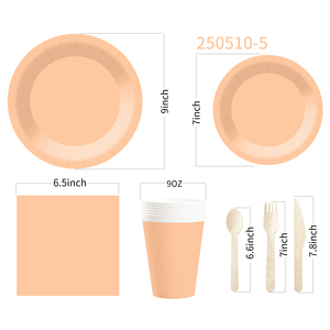 DAMAI Solid Color Party Supplies Light Orange Dinnerware Set Disposable Dinner 7 Inch 9 Inch Plate <b>Paper</b> Cup Cutlery Napkin - Product Image 5