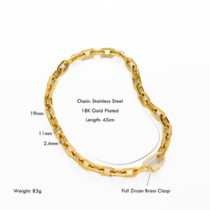 YF5245 Collana con Catena Chunky in Acciaio Inossidabile Placcato Oro 18K ad Alta Lucentezza con Chiusura a Moschettone in Zirconi per Donne - Product Image 6