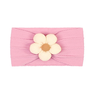 Bando bunga Khaki untuk bayi perempuan, aksesoris rambut lembut warna krem merah muda nilon, ikat kepala bunga untuk balita baru lahir balita - Product Image 6