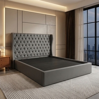 Lit Double Moderne de Luxe Rembourré, Taille Queen/King, Extensible, avec Massage et Rangement, Tissu Velours Doux, Cadre en Bois Écologique