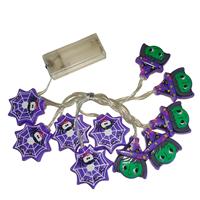 Guirlande lumineuse LED décorative d'Halloween, toile d'araignée violette, en forme de sorcière, alimentée par batterie, étanche, décorations féeriques