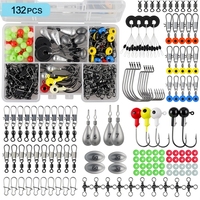 Kit d'accessoires de pêche en métal 132 pièces, boîte à pêche compacte étanche, hameçons, émerillons, perles, leurres, plombs pour la pêche au bar et à la truite