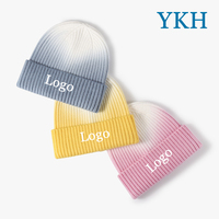 Yukaihe Winter Populaire Tie-Dye Gebreide Kleurrijke Lage MOQ Mutsen Op Maat Gemaakt Verloopkleurige Skull Beanie Hoed