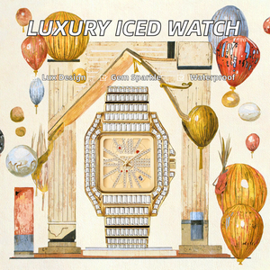 Reloj de Lujo de Alta Calidad, Cuadrado, Analógico, Dorado, con Diamantes, para Hombre, Brillante, Estilo Hip Hop, Totalmente Cubierto de Diamantes, Movimiento Citizen, Último Modelo - Product Image 2