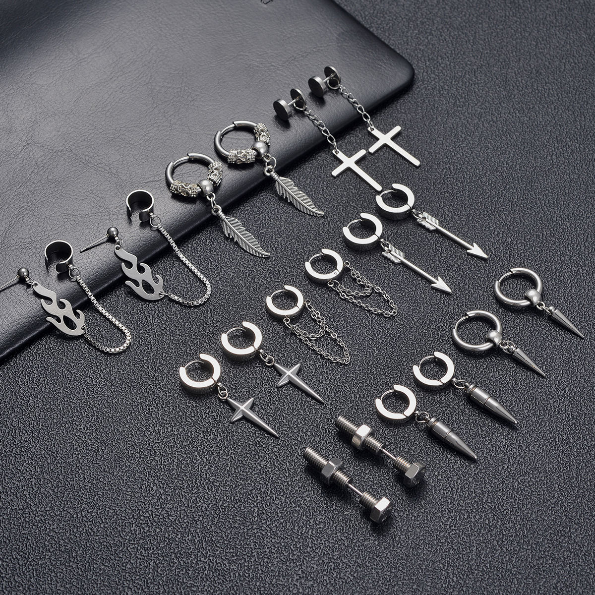 ZF Stainless Steel Hoop Earrings Punk Fashion Dangles - Main Image