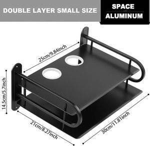 Support mural portable en aluminium à double niveau pour routeur WiFi sans fil, décodeur TV, multiprise et organisateur de câbles - Product Image 2