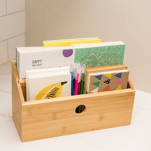 Porte-cartes en bois avec compartiments pour organiser le bureau, la papeterie et les notes, boîte de rangement en bois massif - Product Image 1