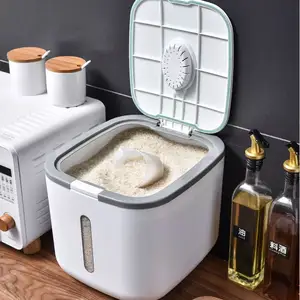 New Plastic Rice Dispenser Storage Box 10kg Cereals Grain Dry Food Storage Bucket For Home Kitchen Use