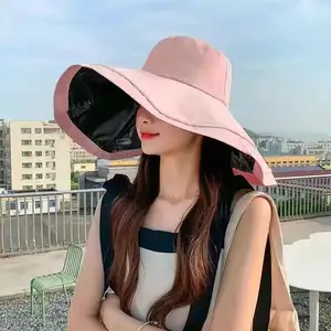 Großhandel neuer Sommer Fischerhut Damen große Dachvorhänge Vinyl-Sonnenmantel Hut UV-Schutz Visier kann gefaltet werden