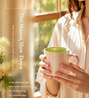 Tasse à café en céramique rayée peinte à la main de 220 ml, design esthétique, rose et vert, en porcelaine, pour thé au lait, cadeau idéal pour fille ou couple