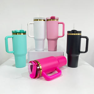 USA Entrepôt Conception Personnalisée H2.0 40oz Gobelets Plaqués Or Bouteille d'Eau d'Extérieur Thermos avec <span class=keywords><strong>Paille</strong></span> et Poignée Amovible - Product Image 3