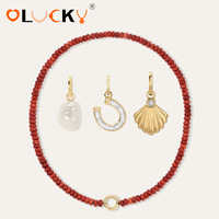 Collier personnalisé LUCKYJIU en acier inoxydable plaqué or 18 carats, étanche, avec perles de corail et turquoise, style bohème, et breloque DIY