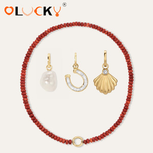 <span class=keywords><strong>Collana</strong></span> LUCKYJIU personalizzata impermeabile in acciaio inossidabile placcato oro 18K con perle di <span class=keywords><strong>corallo</strong></span> e turchese e ciondolo fai da te - Product Image 1